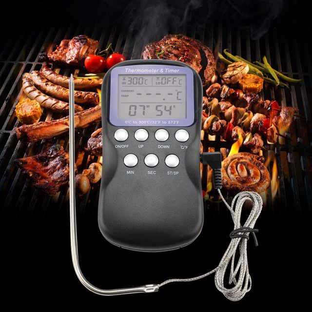 Thermomètre à Viande Numérique pour Barbecue, Sonde Précise pour la Cuisson au Gril, Minuterie D'alimentation, Fonction D'alarme pour Chef de Cuisine, ABS de qualité Supérieure,