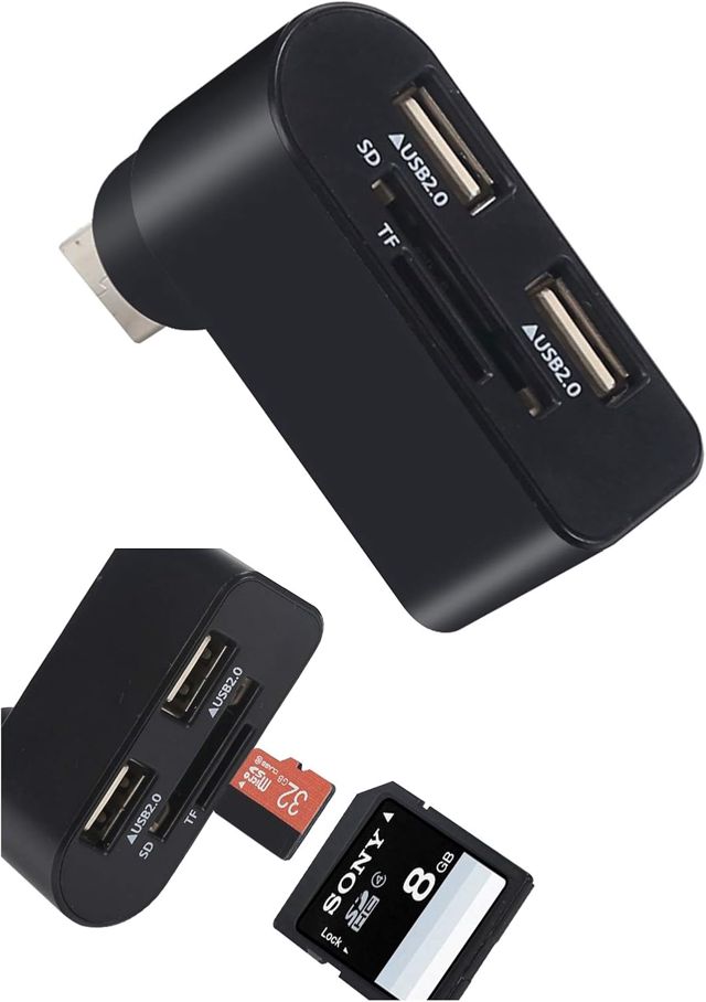 F89CS Hub USB 2.0 – Répartiteur USB 2.0 à 2 ports avec lecteur de carte Micro SD/SD, extra léger et rotatif à 180 ° pour PC, ordinateur portable et plus encore