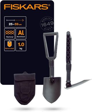 Fiskars Pelle pliable pour camping et alpinisme, 2 en 1 : pelle ou pioche