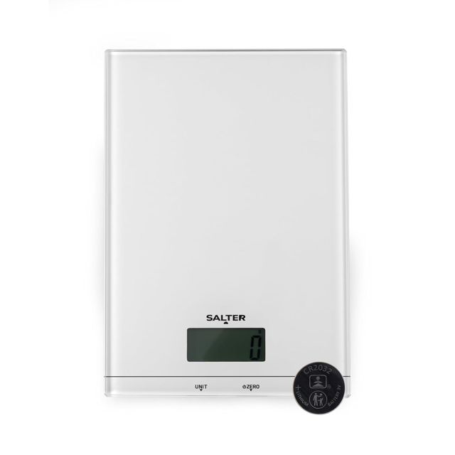 Salter Balance de cuisine numérique en verre, 5 kg, blanc