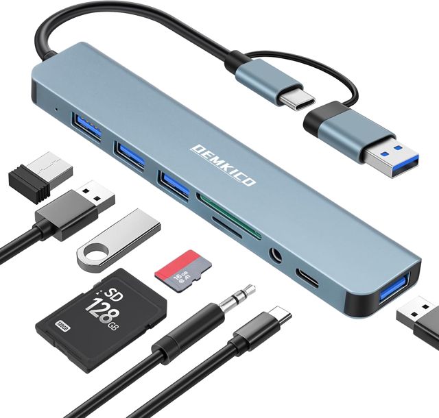 Hub USB C 8-en-1 avec 4 Ports USB et Lecteur SD/TF (Gris)