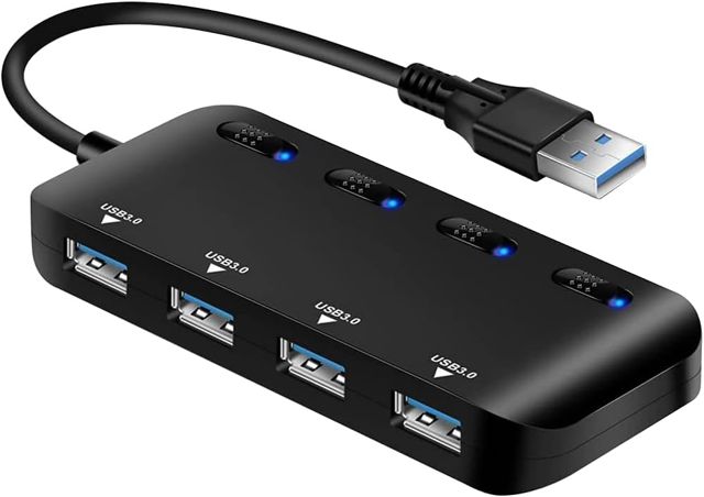 Hub USB 3.0 Multiprise, Multi 4 Ports USB Multiple Ultra Fin avec Voyants de Commutateurs d'alimentation Individuels…