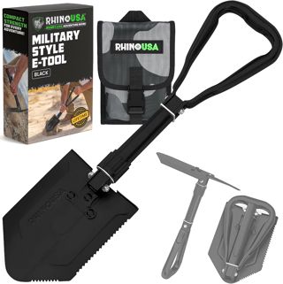 Rhino USA Pelle Pliante avec Pointe Outil pour Creuser en Acier Carbone de Style Militaire pour Le Tout Terrain Pelle Jardinage Accessoire Camping Accessoire Détecteur Métaux