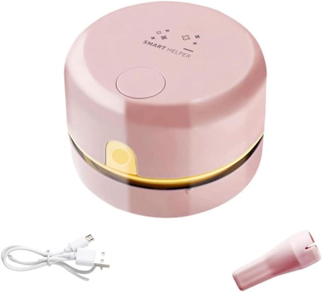 Aspirateur de Bureau, Mini Aspirateur de Poussière de Table, Balayeuse de Poussière de Table Rechargeable, Table de Nettoyage de Poussière à Main Facile à Installer et à Utiliser - Rose
