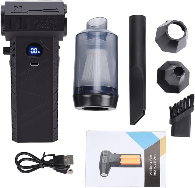 ViaGasaFamido Souffleur de Poussière électrique à Air comprimé 150 000 Tr/min avec Affichage LED, Batterie Amovible pour Clavier D'ordinateur, Nettoyage de Voiture et de Maison