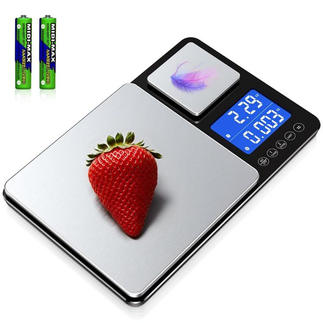 BRICH Balance de cuisine numérique avec double plate-forme - Précision 500 g/0,01 g et 15 kg/1 g - Fonction de somme - 7 unités - Acier inoxydable et verre - Éclairage LCD - Idéal pour la cuisine, la