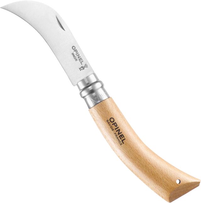 Opinel - Serpette-Greffoir N°08 - Lame 8 cm Inox, Manche Bois de Hêtre, Bague de Sécurité Virobloc - Greffer, Tailler, Inciser, Cueillir - Fabrication Française