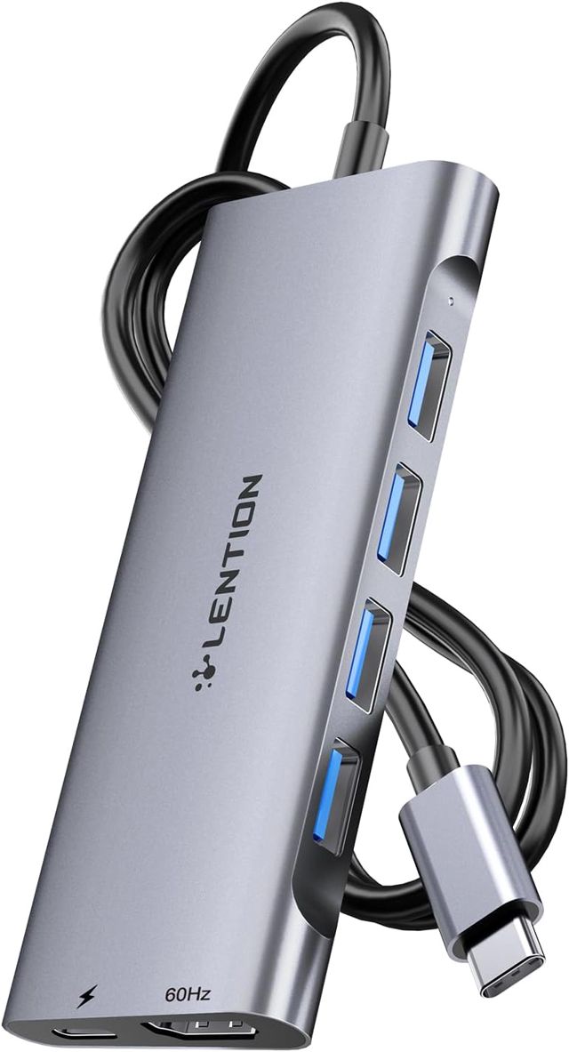 LENTION Hub USB C Cable Long 1M avec HDMI 4K@60Hz, 4 USB 3.0 5Gbps, PD 100W