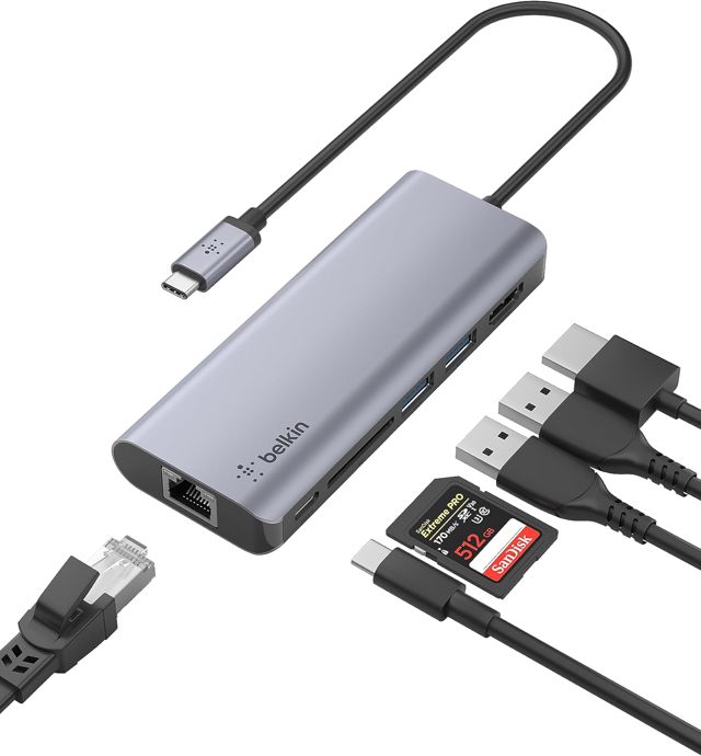 Belkin Station d'accueil USB-C multiport 11-en-1 (Hub USB-C avec 4K HDMI, DP, VGA, USB-C PD Pass-Through 100 W, 3 USB-A, Gigabit Ethernet, SD, MicroSD et 3,5 mm pour MacBook* Pro, Air, iPad XPS, etc)