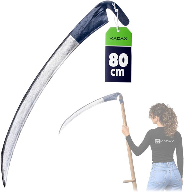 KADAX Faucille de jardin en métal, faucille, faucille pliante, faucille pour plantes sauvages, faux, faucille de jardin, faucille à herbe, faucille à feuilles, faucille à main, petite faucille (80 cm)