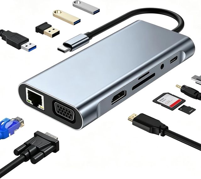 Station d'accueil USB C 11-en-1 HDMI VGA Ethernet PD SD TF 4USB Audio 3,5mm