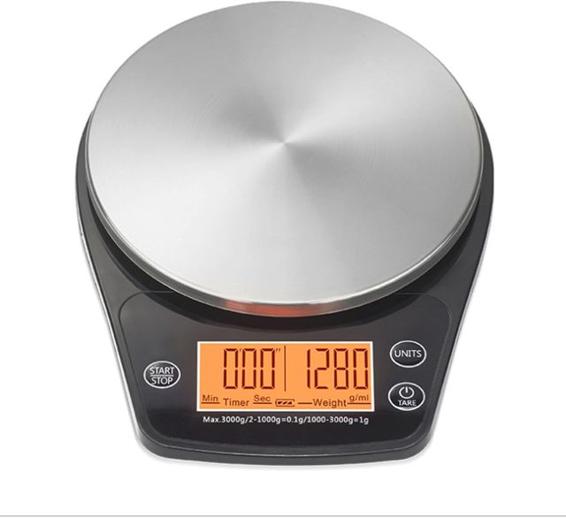 Balance de cuisine numérique avec minuteur, 3000 g/0,1 g, en acier inoxydable, fonction tare