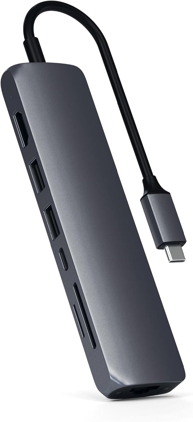 SATECHI Hub USB C 7 en 1 Slim Plus avec Ethernet, 100W, HDMI, Gris Sidéral