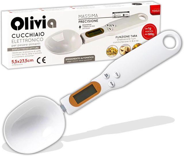 IPEA Balance à Cuillère Numérique pour Mesurer le Poids des Aliments en Cuisine - Précision de 1 g à 500 g - Balance électronique avec Affichage - Doseur pour Peser et Doser de Petites Quantités