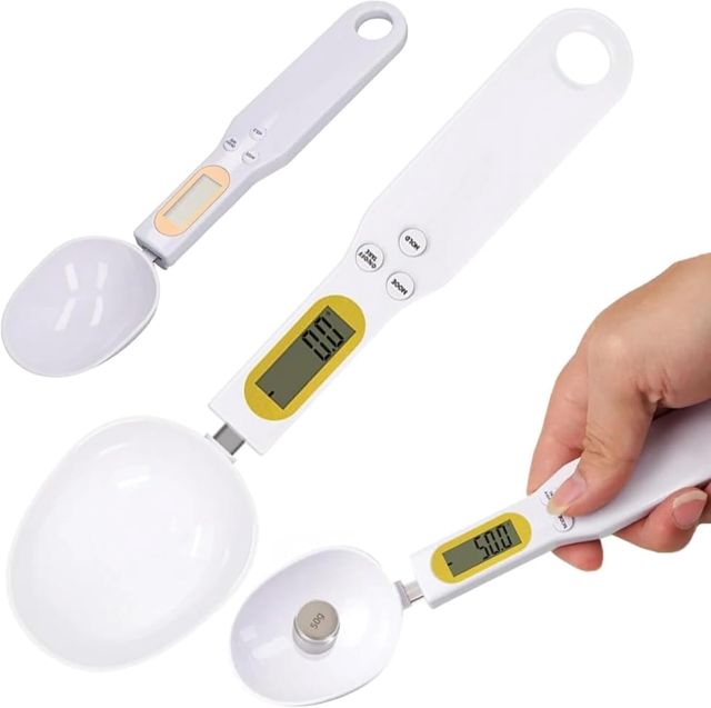 PARENCE.- Balance Cuillère Digitale Haute Précision 0,1 g – Cuillère Balance Électronique LCD avec Fonction Tare – Unités g/oz/gn/ct/ml – Pile Incluse, Blanc