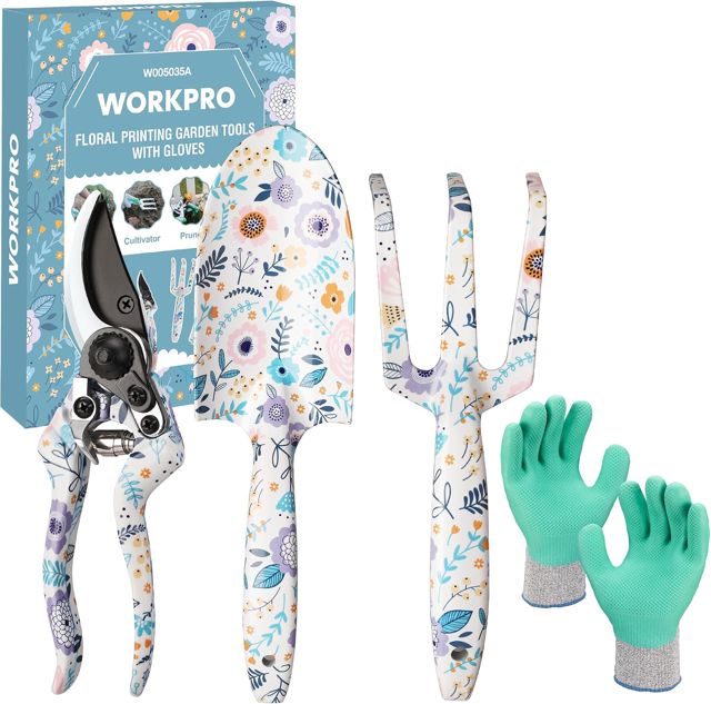 WORKPRO Ensemble d'Outils de Jardinage 4 Pièces en Acier Inoxydable