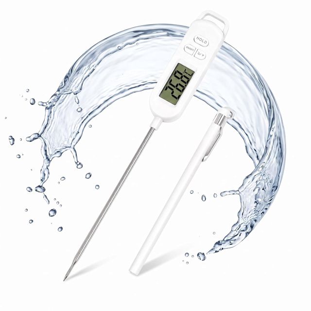 Romon Thermomètre Cuisine, Thermomètre Viande Numérique Sans Fil avec Sonde IPX7 15cm, Plage De Mesure -30°C à 300°C – Thermomètre Bebe Bain avec Affichage LCD pour Grill, Steak, Babybrei