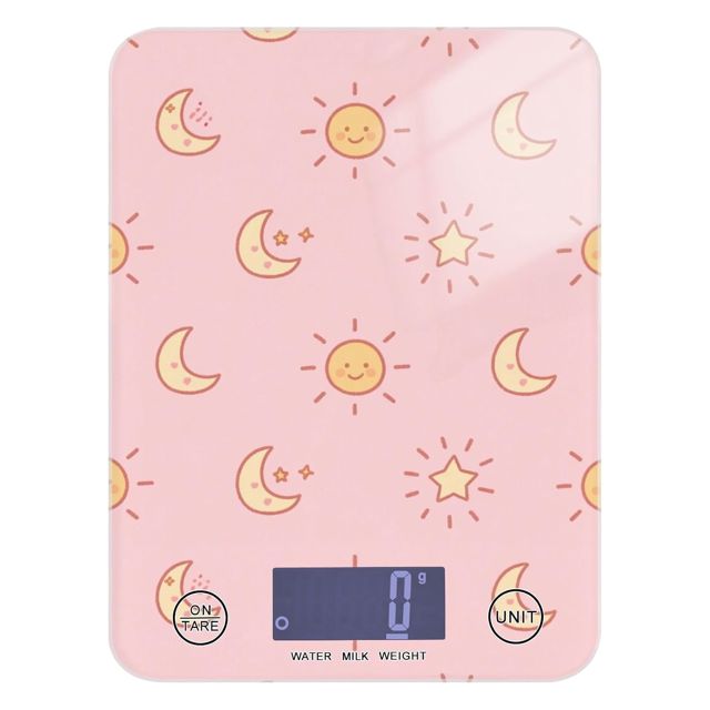 Balance numérique étanche pour nourriture 5 kg/5 g Rose Dessin animé Soleil Lune Balance de cuisine petite avec 4 unités pour épices perte de poids régime (piles non incluses) peso numérique para