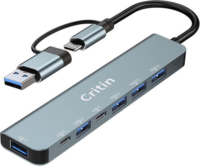 HUB USB HUB, 7 en 1 Multi-Port C Hub, Ultra-Slim Portable USB C avec 2 Ports de Données USB C, USB 3.0 et 4 USB 2.0, Extension USB pour PC Portable, MacBook iMac Air Mac Mini/Pro, Notebook PS4