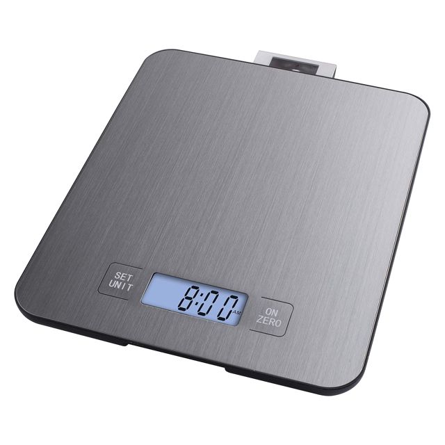 EMOS balance de cuisine murale en acier inoxydable, balance numérique avec écran LCD avec rétroéclairage, fonction tare, mesure des aliments, précision jusqu'à 1 g, capacité de charge 15 kg