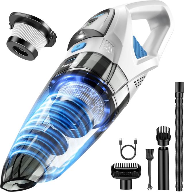 Topipop Aspirateur Sans Fil à Main, 25000PA 3 en 1 Aspirateur Voiture Blanc