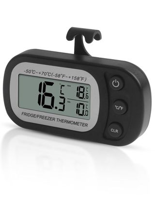 Thermomètre numérique de réfrigérateur - Fonction d'enregistrement maximale/minimale - Étanche - Pour réfrigérateur/congélateur (Noir)