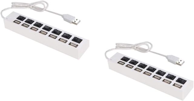 2 pièces Hub USB 2.0 à 7 Ports avec Interrupteurs individuels
