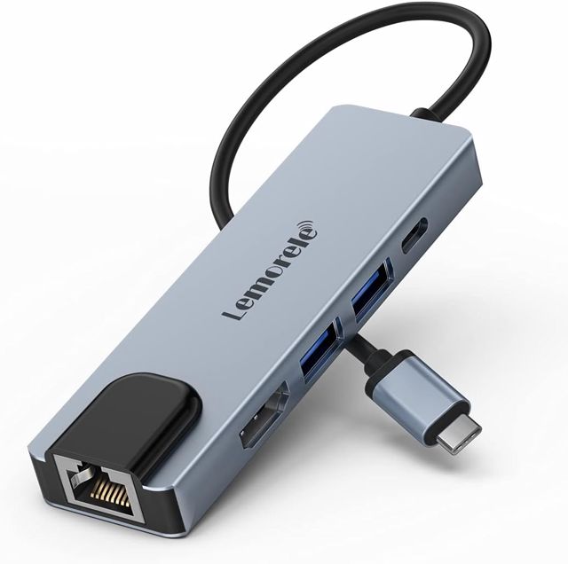 Lemorele Hub USB-C 5-en-1 avec 4K HDMI, Ethernet et 2 ports USB-A