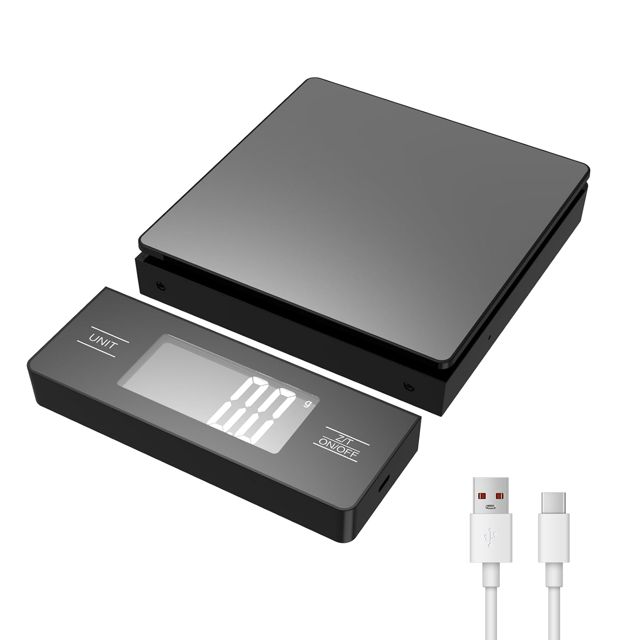 Balance de cuisine numérique sans fil avec écran amovible, capacité de 5 kg, précision 1 g, acier inoxydable 304, écran LCD rétroéclairé, fonction tare pour la pâtisserie, la cuisine, la