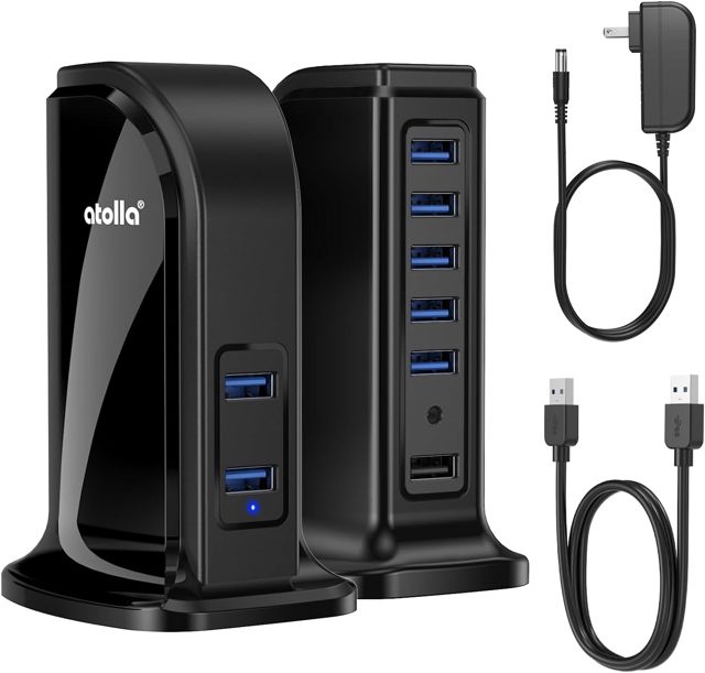 Hub USB 3.0 atolla vertical à 7 ports avec adaptateur d'alimentation 20 W