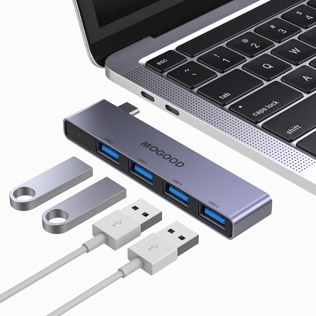 MOGOOD Hub USB-C 4-en-1, 60W PD, USB3.0, Alu, Ultra-Fin, Portable, PC/Mac