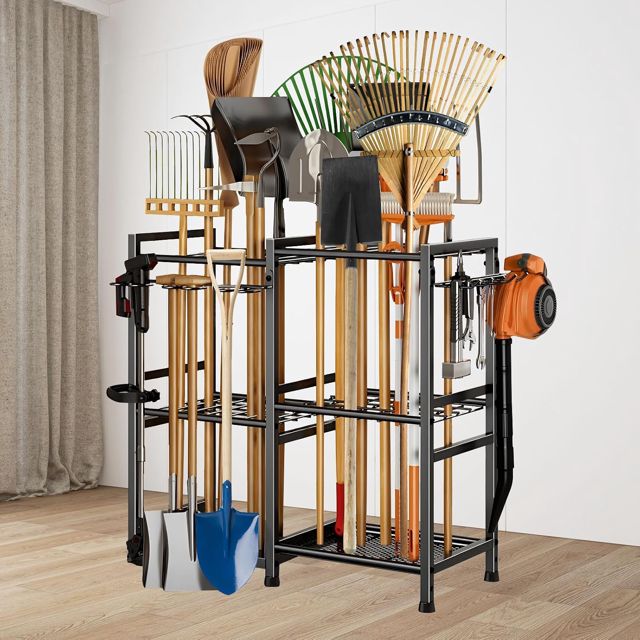 Étagère mobile de rangement en métal pour outils de jardin