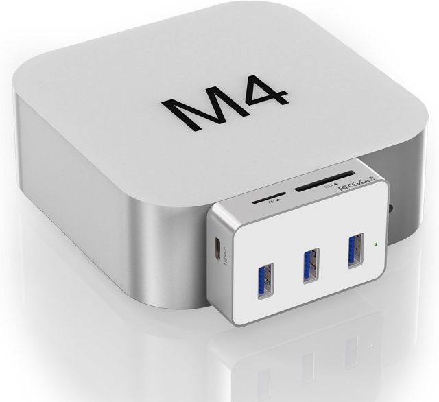 Station d'accueil pour Mac Mini M4 - Hub USB-C 6 en 1 avec USB-C 10 Gbps, USB-A 3 x 5 Gbps, lecteur de cartes SD/TF 3.0, design compact en aluminium | Accessoires parfaits pour Mac mini M4/M4 Pro