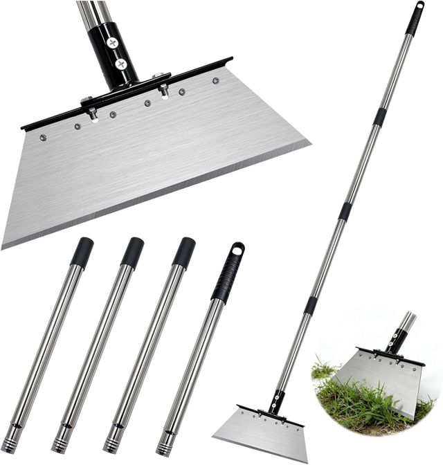 165CM Pelle de Nettoyage Multifonctionnelle avec Poignée D'extension en Acier Inoxydable Pelle Nettoyage Extérieur Jardin Longueur Réglable Grattoir Jardinage Desherbage pour aux Jardins Terrasses