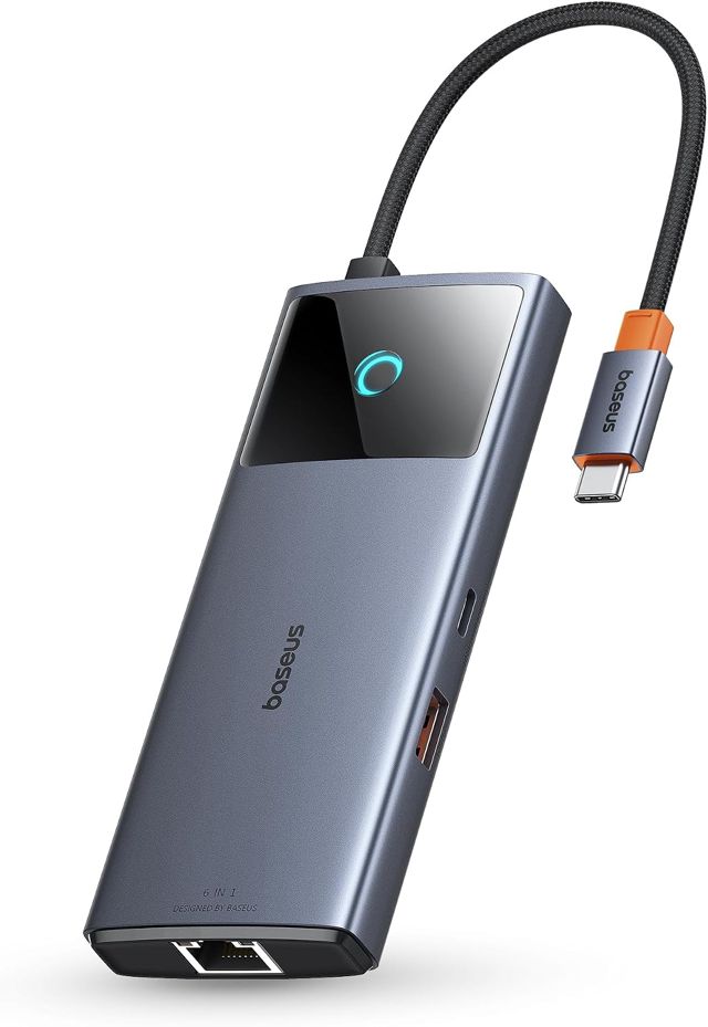 Baseus Hub USB C 10Gbps Adaptateur USB 3.2 avec Ethernet RJ45, 4K@60Hz HDMI, 2 USB-A, USB-C, 100W PD, 6 en 1 Station d'accueil pour iPhone 15, Ordinateur Portable MacBook/Surface/Dell/iPad/Steam Deck