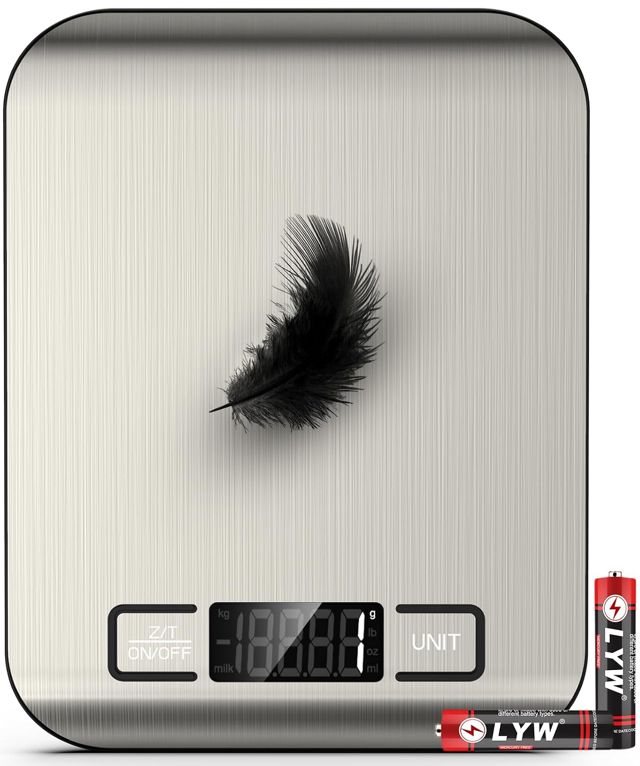 Mik-Nana Balance de cuisine numérique de 10 kg, poids en grammes et onces pour la cuisson, la cuisson, le café, les colis postaux, 6 unités avec fonction tare, écran LCD, facile à nettoyer en acier