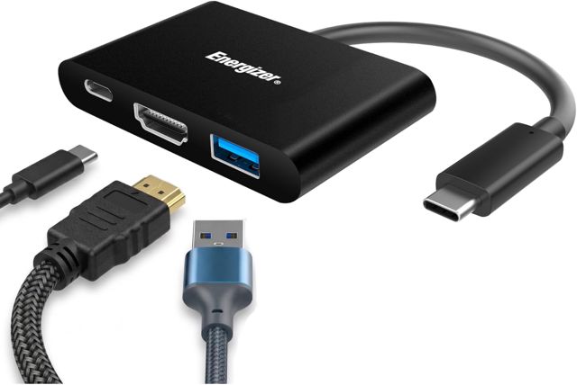 Energizer Hub USB-C 3-en-1 : USB-A 3.0, HDMI et USB-C, Ultra Compact, Léger