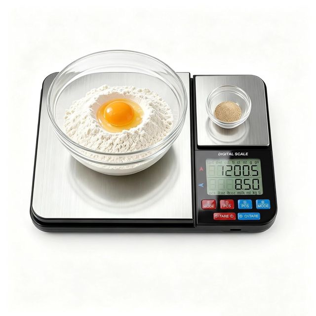 Nikou Balance de cuisine à double plateforme, 5 kg/0,01 g, en acier inoxydable, rechargeable, balance alimentaire de haute précision avec écran LCD, caractéristiques PCS, tare pour la pâtisserie, le