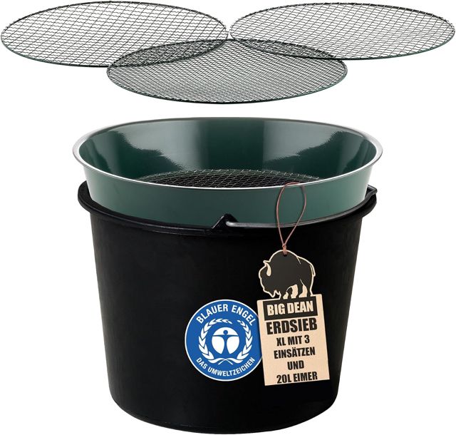 Tamis de jardin en métal avec 3 tailles de mailles 6,4 mm/9,5 mm/12,7 mm, Tamis à sable rond, Diamètre 37 cm, Hauteur 8 cm, Tamis de jardin, Tamis à pierres, Tamis à compost, Lot de 1 pièce