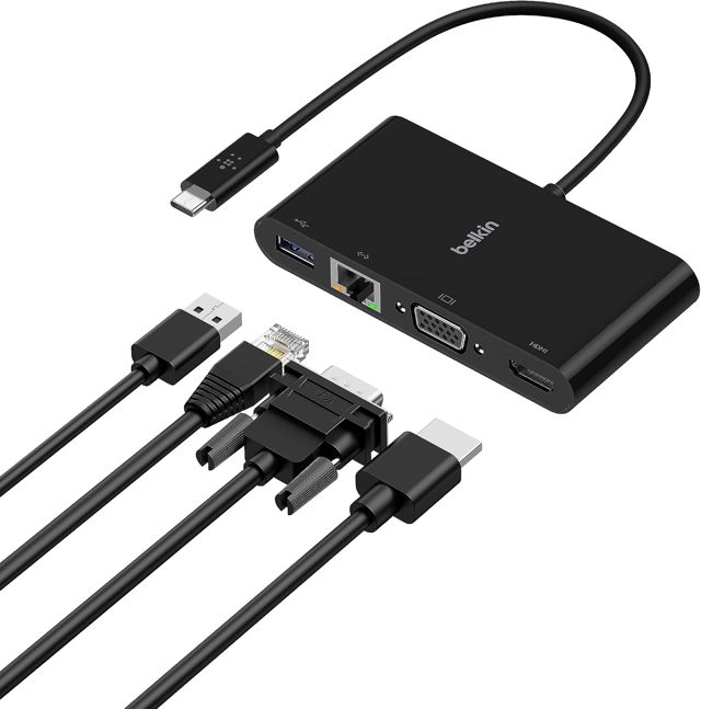 Belkin USB-C Multimedia Adapter (GBE, HDMI, VGA, USB-A), BLK