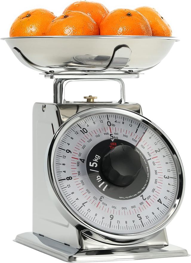 Tada Balance de cuisine mécanique analogique de 5 kg avec bol, fonction tare, style rétro, en acier inoxydable